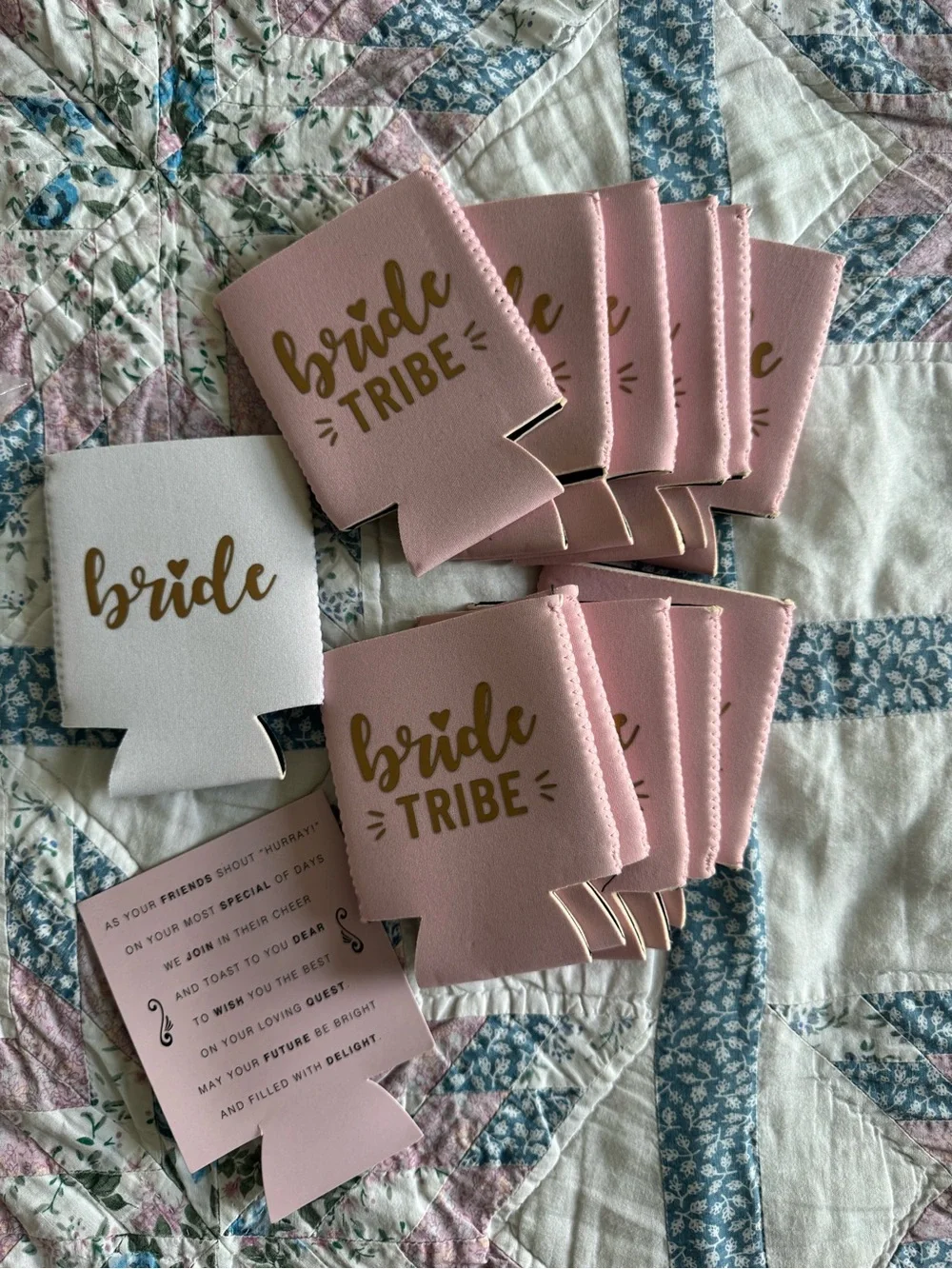 Bride Tribe Pink & Gold Can Cooler Set